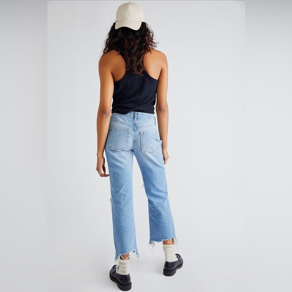 FREE PEOPLE Maggie Mid-Rise Straight-Leg Distressed Jeans 100% Cotton NWT - 💫 - Picture 13 of 16